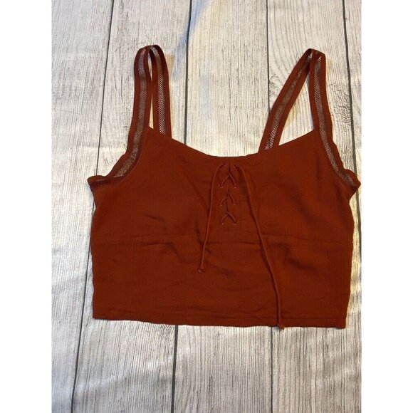 Free People She's Fancy Cropped Brami Tank Top MEDIUM‎ Redstone Sexy Casual Boho - Picture 4 of 10